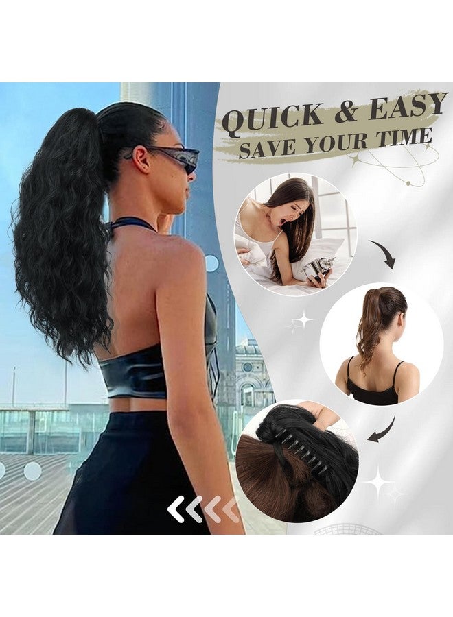 بارسدار وصلات شعر ذيل حصان سوداء بطول 18 بوصة وصلات شعر على شكل ذيل حصان للنساء مجعد ومموج متعدد الطبقات في قطع شعر ذيل حصان صناعية وهمية ذيل حصان للحفلات اليومية باللون الأسود الطبيعي - Image 4