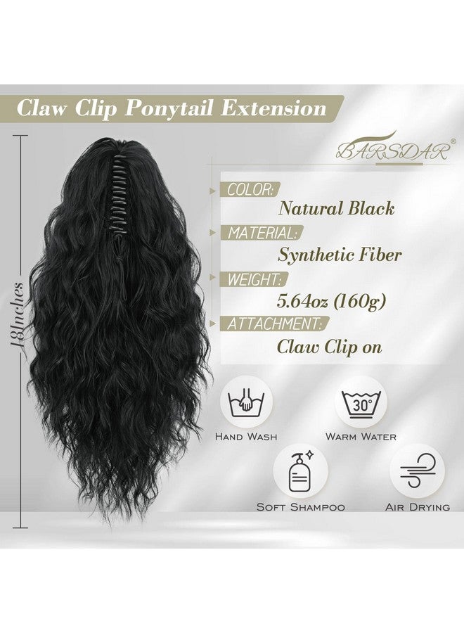 بارسدار وصلات شعر ذيل حصان سوداء بطول 18 بوصة وصلات شعر على شكل ذيل حصان للنساء مجعد ومموج متعدد الطبقات في قطع شعر ذيل حصان صناعية وهمية ذيل حصان للحفلات اليومية باللون الأسود الطبيعي - Image 2