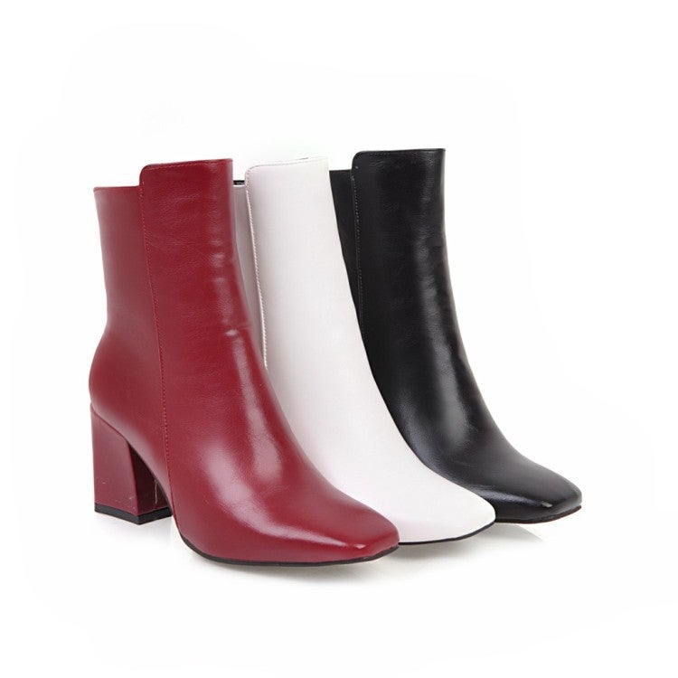 Short Boots Women'S Boots Thick Heel Square Toe Low Barrel Simple All-Match Size Size Leather Boots Trendy 902 - Image 5