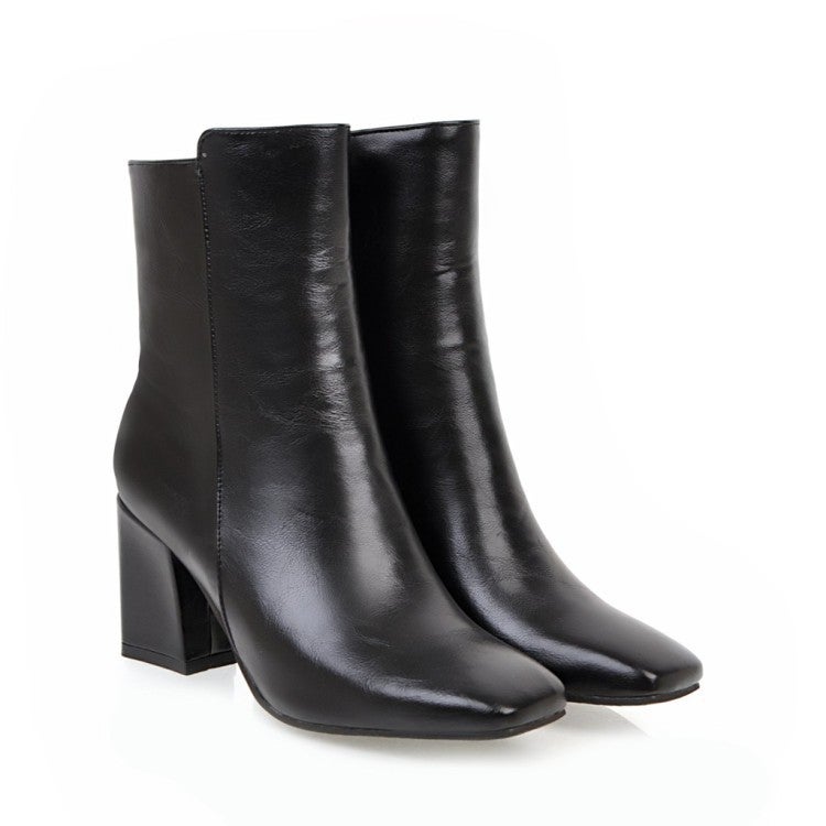 Short Boots Women'S Boots Thick Heel Square Toe Low Barrel Simple All-Match Size Size Leather Boots Trendy 902 - Image 1