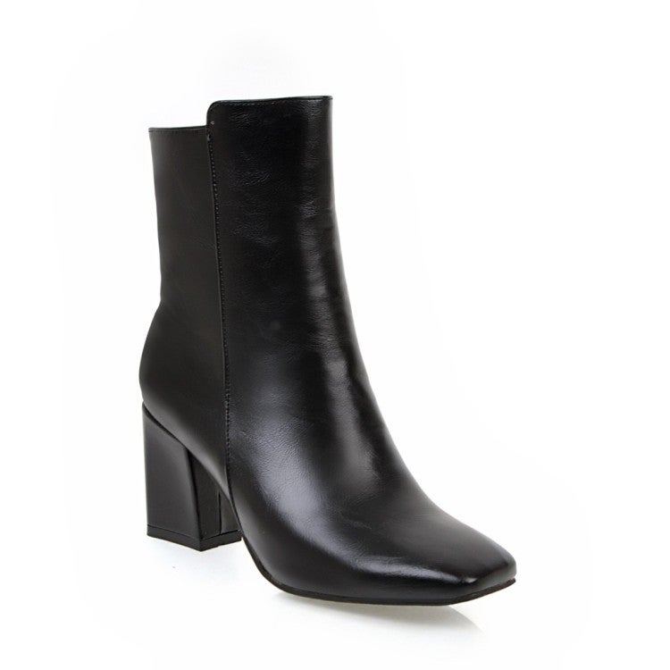 Short Boots Women'S Boots Thick Heel Square Toe Low Barrel Simple All-Match Size Size Leather Boots Trendy 902 - Image 2