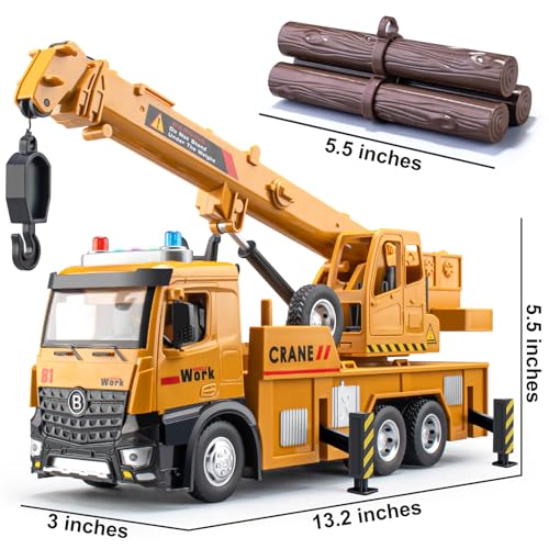 TAKGUD Crane Toy for Boys, 13.5" Large Crane Truck with Lights and Sounds, Open-able Doors, Friction Powered Construction Truck Toys Gift for Kids - Image 4