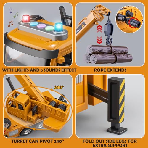 TAKGUD Crane Toy for Boys, 13.5" Large Crane Truck with Lights and Sounds, Open-able Doors, Friction Powered Construction Truck Toys Gift for Kids - Image 5