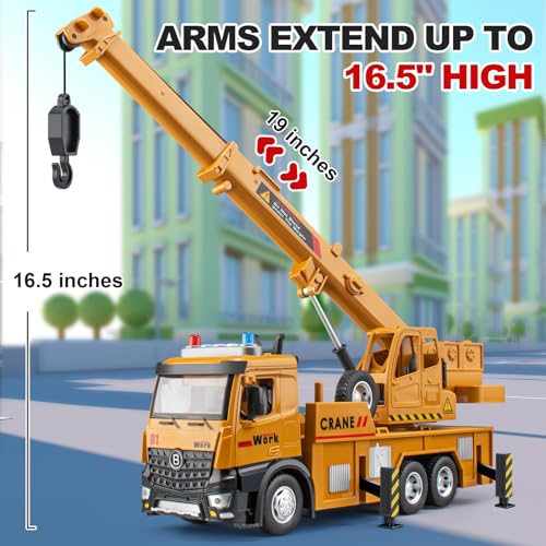 TAKGUD Crane Toy for Boys, 13.5" Large Crane Truck with Lights and Sounds, Open-able Doors, Friction Powered Construction Truck Toys Gift for Kids - Image 3