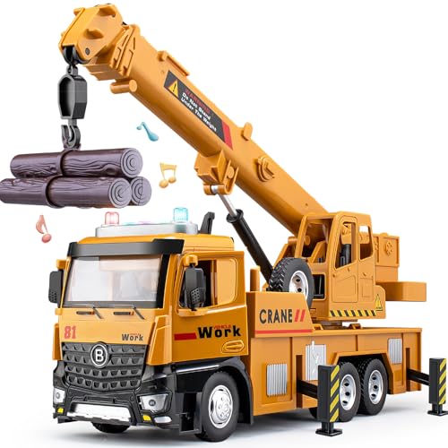 TAKGUD Crane Toy for Boys, 13.5" Large Crane Truck with Lights and Sounds, Open-able Doors, Friction Powered Construction Truck Toys Gift for Kids - Image 1