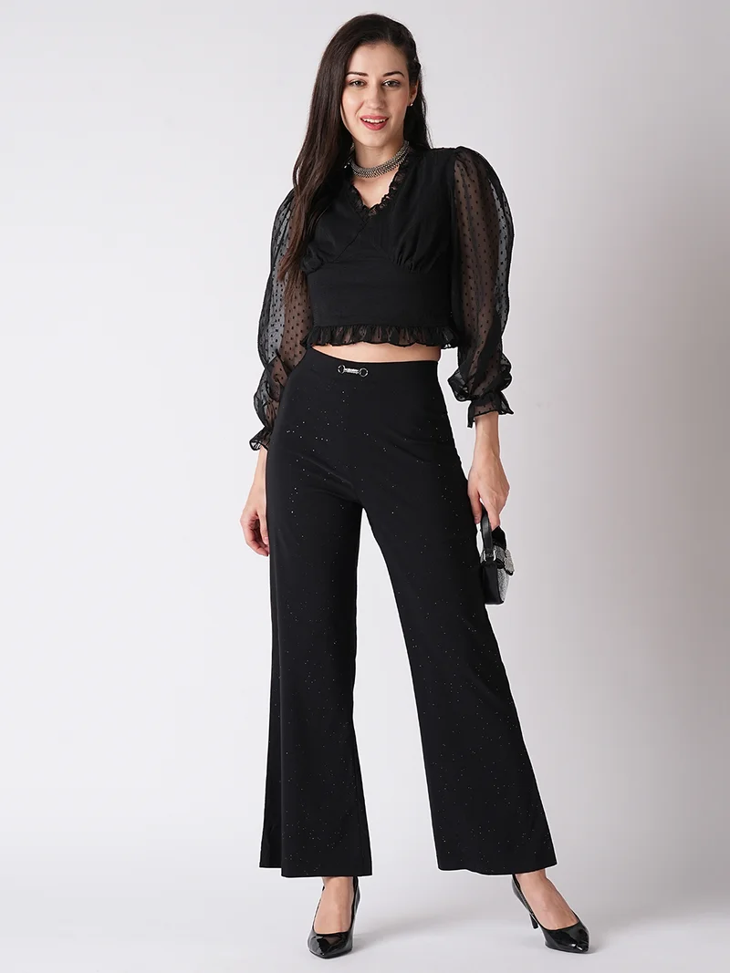 globus Women Black Flared Mid-Rise Bootcut Trousers