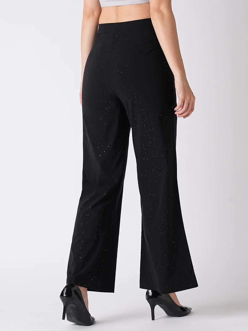 globus Women Black Flared Mid-Rise Bootcut Trousers