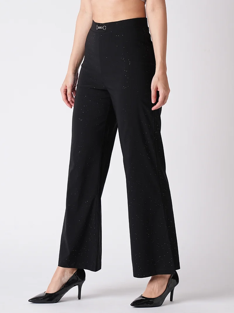 globus Women Black Flared Mid-Rise Bootcut Trousers