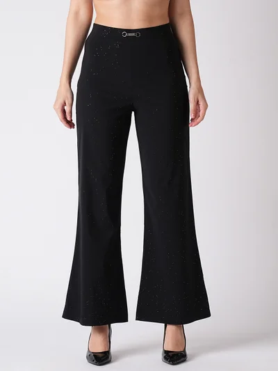 globus Women Black Flared Mid-Rise Bootcut Trousers