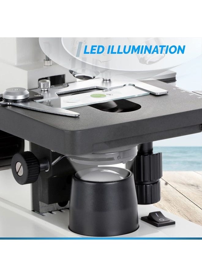 40X-2000X LED Binocular Compound Lab Microscope w/ Double Layer Mechanical Stage + Blank Slides, Cover Slips, & Lens Cleaning Paper, M82ES-SC100-LP100