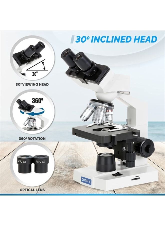 OMAX 40X-2000X LED Binocular Compound Lab Microscope w/ Double Layer Mechanical Stage + Blank Slides, Cover Slips, & Lens Cleaning Paper, M82ES-SC100-LP100  - Image 3