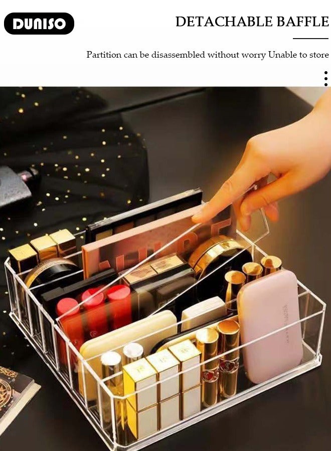 DUNISO 2 Pcs Makeup Palette Organizer,Clear Makeup Storage Box with Removable Divider, Acrylic Makeup Organizer 8-Compartment Storage for Eyeshadowr, Contour Kits, Divided Vanity Organise Holder for  Drawer and Bathroom - Image 2