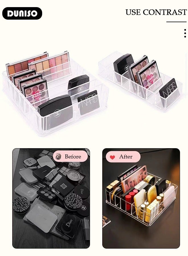 DUNISO 2 Pcs Makeup Palette Organizer,Clear Makeup Storage Box with Removable Divider, Acrylic Makeup Organizer 8-Compartment Storage for Eyeshadowr, Contour Kits, Divided Vanity Organise Holder for  Drawer and Bathroom - Image 3