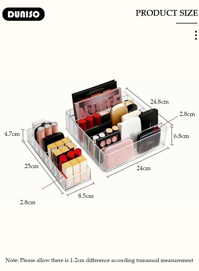 DUNISO 2 Pcs Makeup Palette Organizer,Clear Makeup Storage Box with Removable Divider, Acrylic Makeup Organizer 8-Compartment Storage for Eyeshadowr, Contour Kits, Divided Vanity Organise Holder for  Drawer and Bathroom - Image 4