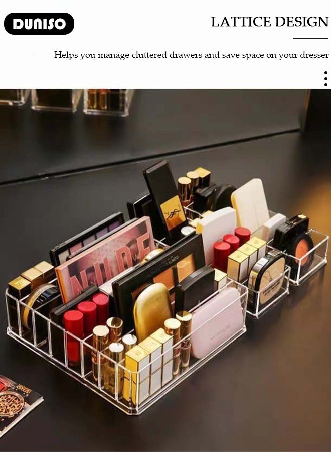 DUNISO 2 Pcs Makeup Palette Organizer,Clear Makeup Storage Box with Removable Divider, Acrylic Makeup Organizer 8-Compartment Storage for Eyeshadowr, Contour Kits, Divided Vanity Organise Holder for  Drawer and Bathroom - Image 5