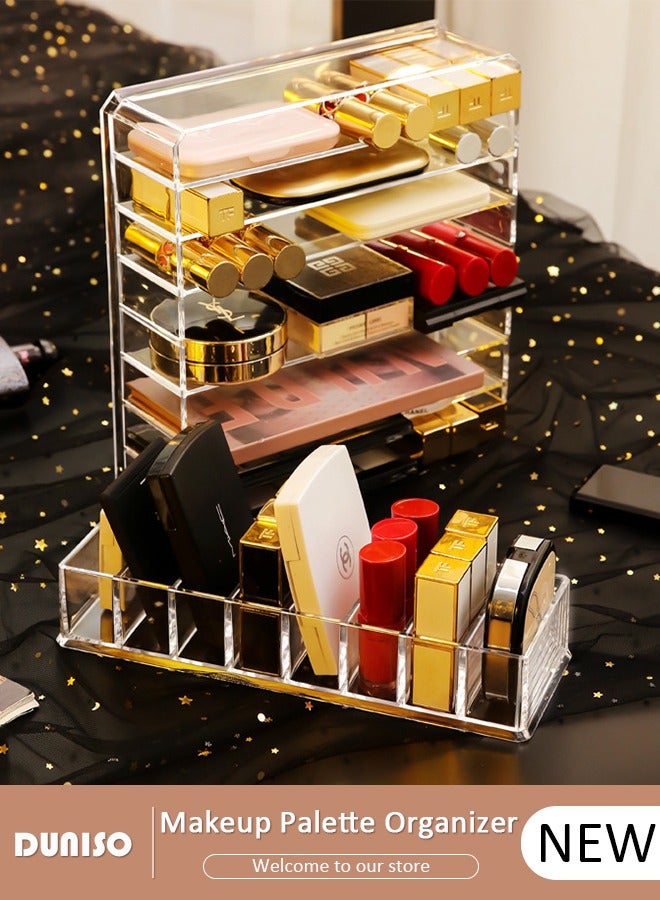 DUNISO 2 Pcs Makeup Palette Organizer,Clear Makeup Storage Box with Removable Divider, Acrylic Makeup Organizer 8-Compartment Storage for Eyeshadowr, Contour Kits, Divided Vanity Organise Holder for  Drawer and Bathroom - Image 1