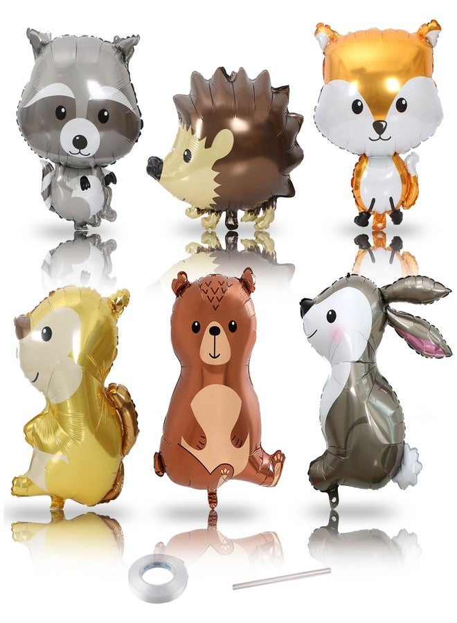 Ysqool 6 Pcs Woodland Animal Balloons, Jumbo Forest Animal Balloons, Cute Deer Fox Squirrel Rabbit Foil Balloon for Woodland Themed Baby Shower Birthday Party Decorations - Image 1