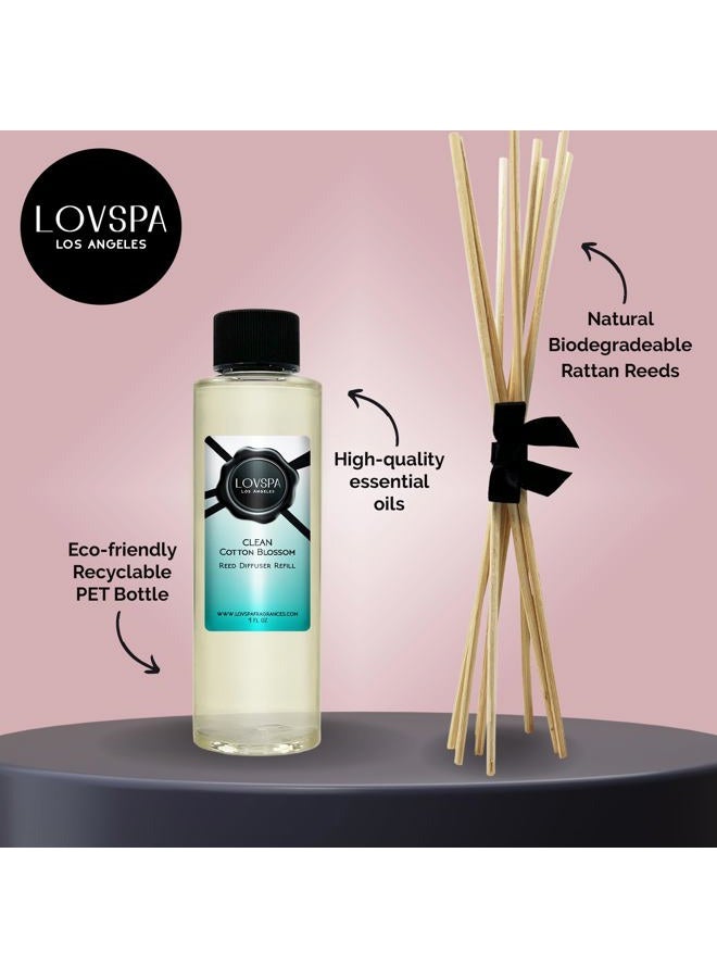 LOVSPA Clean Cotton Blossom Reed Diffuser Oil Refill with Reed Sticks | Fresh & Clean Laundry Linen Notes of Citrus, Florals, Vanilla Musk & Amber | Room Diffuser Sticks Refill - Image 2