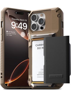 VRS Design Damda Glide Pro iPhone 16 Pro MAX Case Cover Wallet with Semi Automatic Credit Card Holder Slot [4 Cards] - Khaki Groove  - Image 1