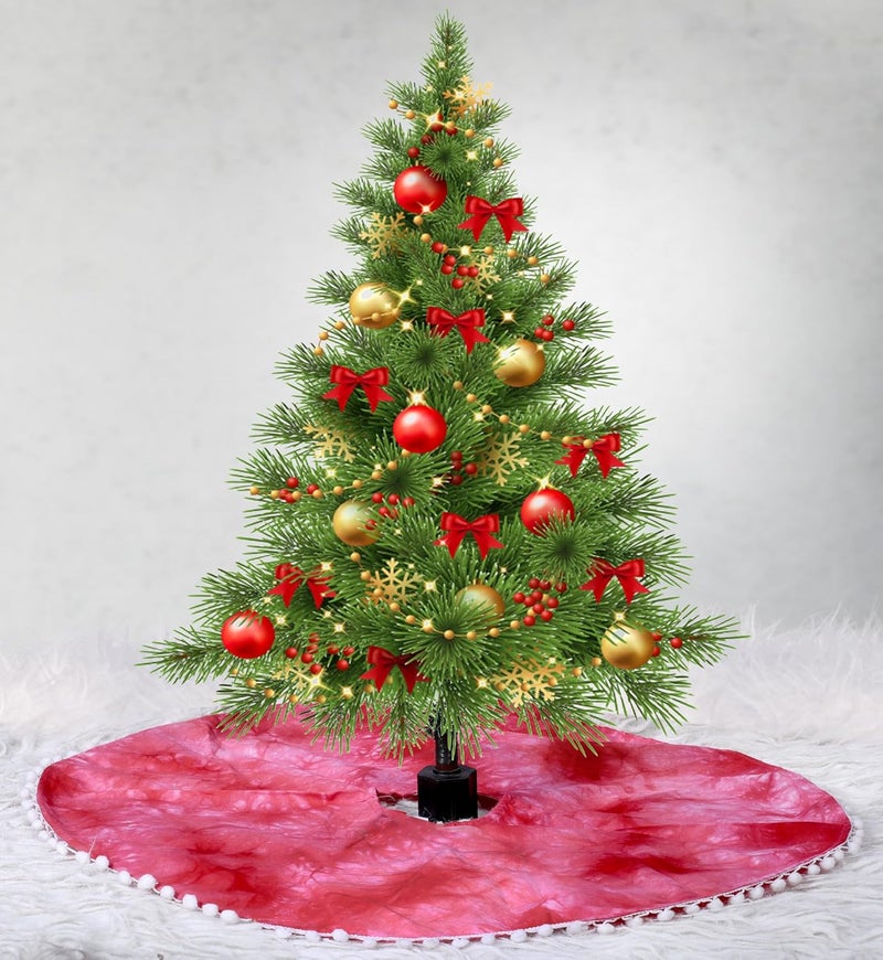 HueCoast HueCoast Handmade Christmas Tree Skirt for Christmas Holiday Decoration New Year House Decoration with pom pom Reusable Pure Cotton 30 inch  - Image 2