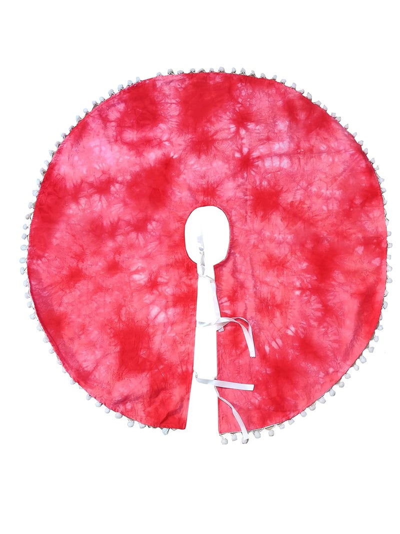 HueCoast HueCoast Handmade Christmas Tree Skirt for Christmas Holiday Decoration New Year House Decoration with pom pom Reusable Pure Cotton 30 inch  - Image 3