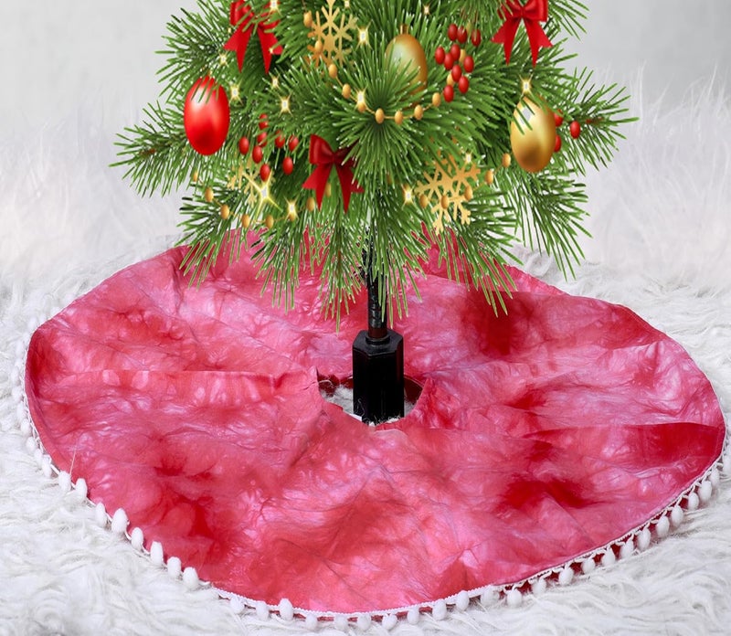 HueCoast HueCoast Handmade Christmas Tree Skirt for Christmas Holiday Decoration New Year House Decoration with pom pom Reusable Pure Cotton 30 inch  - Image 1