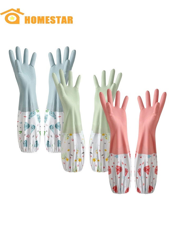 3 Pcs Rubber Dishwashing Cleaning Gloves - Waterproof, Reusable Long Kitchen Gloves, Latex-Free Household Gloves for Laundry, Cleaning, Working, Gardening - Image 1