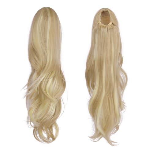 FESHFEN Drawstring Ponytail Extension Natural Long Wavy Layered Synthetic Pony Tails Dirty Blonde Hair Extensions Hairpieces for Women 20 inch - Image 3