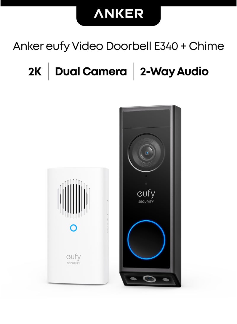 eufy Security Video Doorbell E340 (Battery Powered) with Chime, Dual Cameras with Delivery Guard, 2K Full HD and Color Night Vision, HomeBase S380 Compatible, No Monthly Fee - Image 1