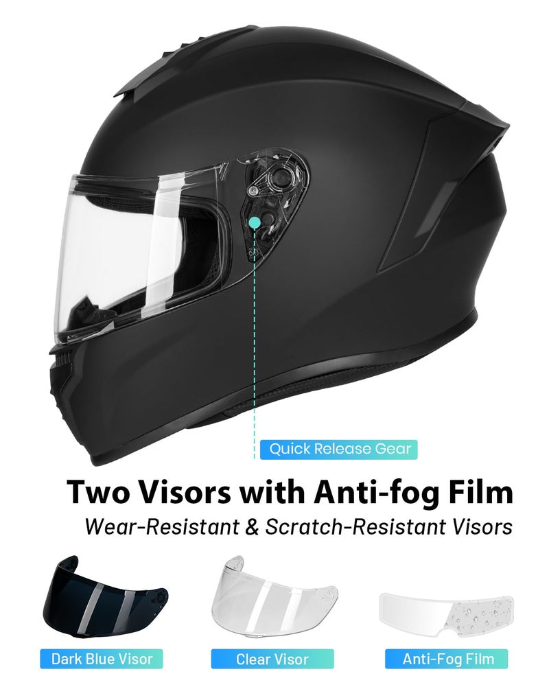 Favoto Full Face Motorcycle Helmet DOT Approved, Cascos para Motos Snowmobile Dirt Bike Helmet for Adults Men Women, Anti-Fog Film Included, Black, Large - Image 4