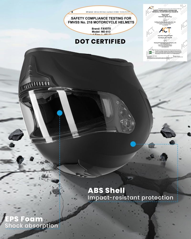 Favoto Full Face Motorcycle Helmet DOT Approved, Cascos para Motos Snowmobile Dirt Bike Helmet for Adults Men Women, Anti-Fog Film Included, Black, Large - Image 3