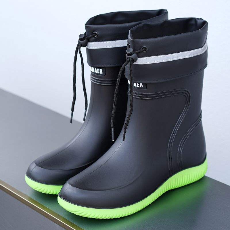 Rain Boots For Men And Women, New Style Rain-Proof And Waterproof Shoes, Short And Medium-Length Non-Slip Rain Boots, Drawstring Mouth Boots, Work Rubber Shoes - Image 1