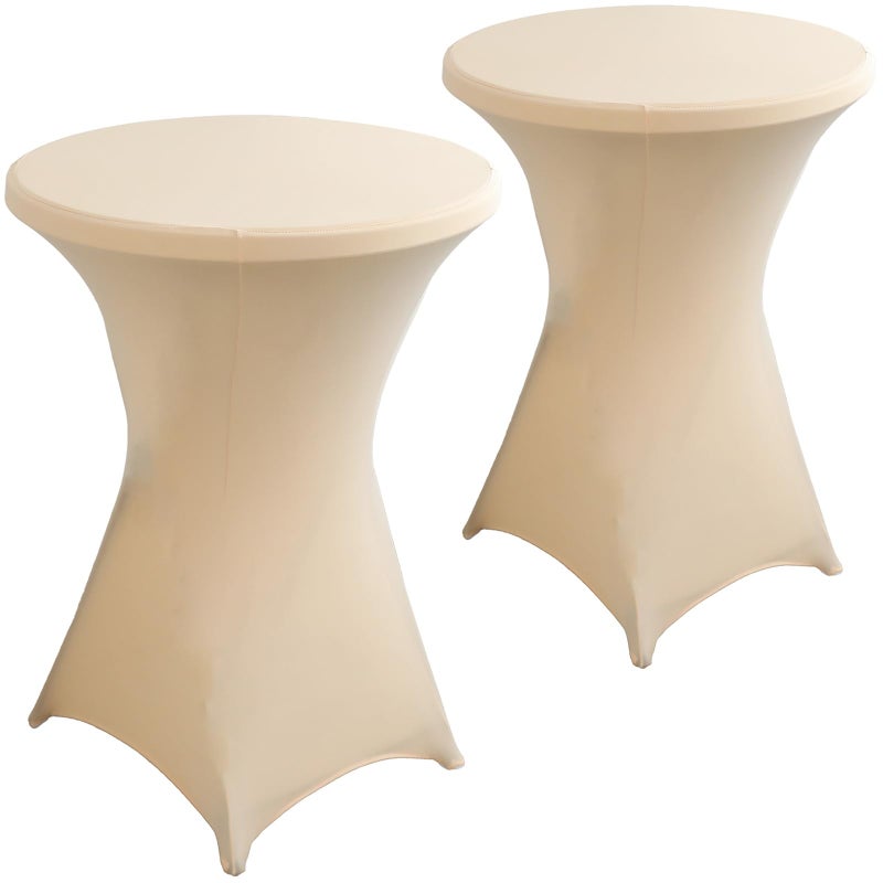 Jusmate 2 Pack 32x43 Inch Champagne Spandex Cocktail Table Covers Stretch Round Cocktail Tablecloth Fitted Highboy Table Cover Cloth for Wedding Party Banquet Event