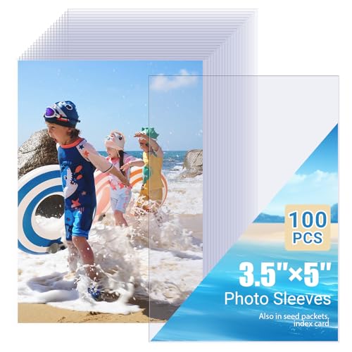Zofly 100 Pcs Clear Photo Sleeves, Top Loading Acid-Free Plastic Sheet Protectors for Photos, Index Cards, Archival Safe, Water/dust Proof Storage, 3.5x5 - Image 1