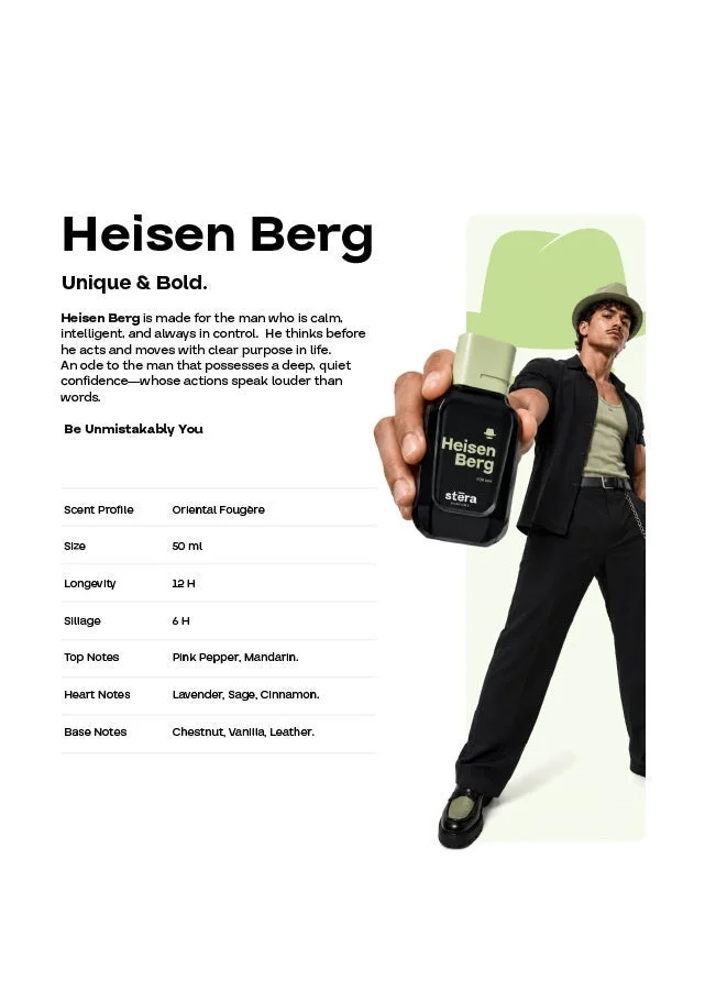 Stera Perfume HEISEN BERG Perfume For Men | Eau De Parfum - 50ml | Long Lasting Oriental Fougere Scent | Premium Quality Travel Size Men's Fragrance