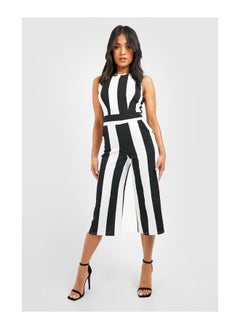 Petite Monochrome High Neck Striped Jumpsuit