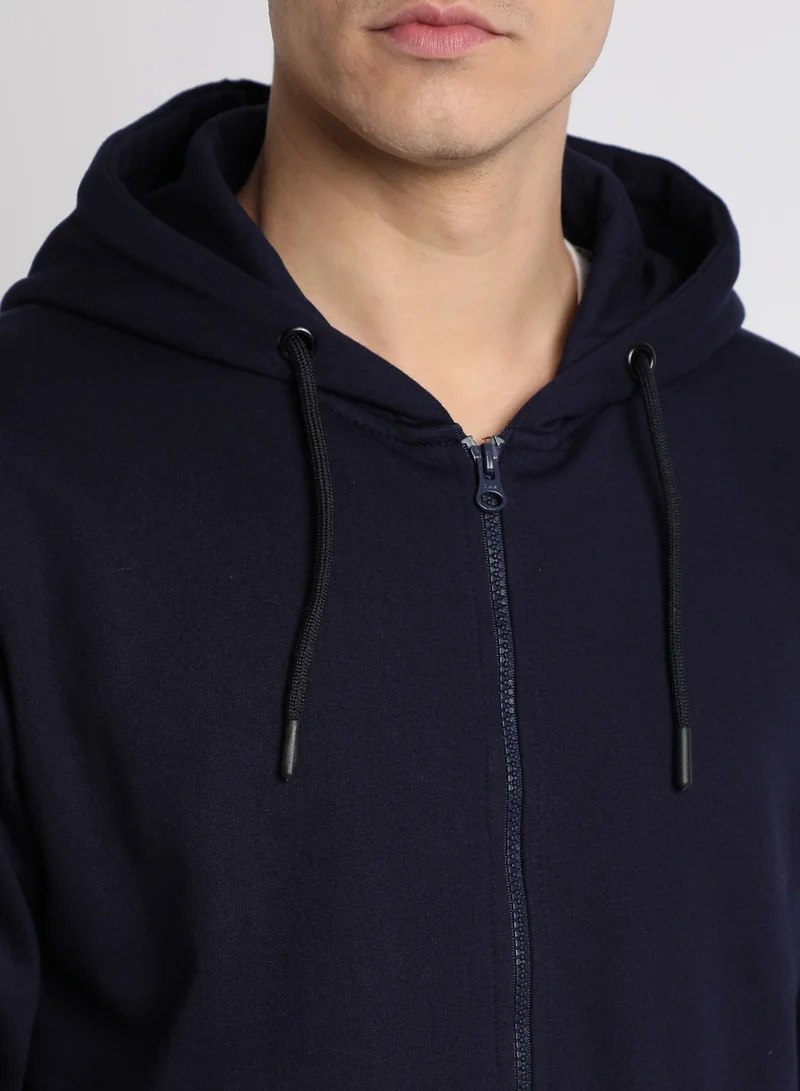 Dennis Lingo Regular Fit Navy Solid Hooded Sweatshirt for Men - Polycotton, Full Sleeves