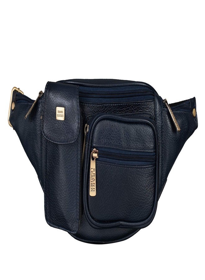 BRAND LEATHER Genuine Leather Stylish Waist Bag Elegant Style Travel Pouch Passport Holder with Adjustable Strap (Blue) - Image 5