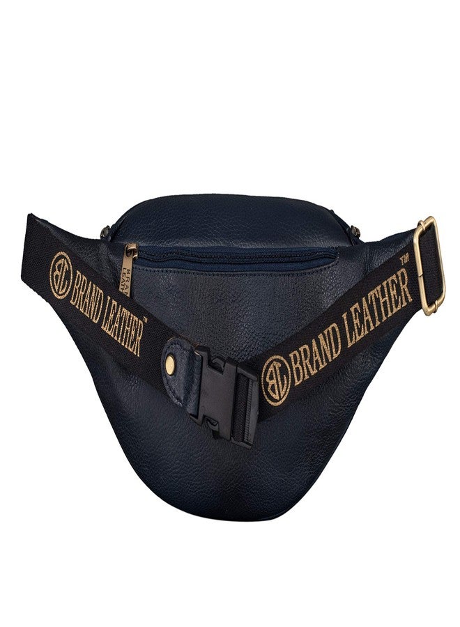 BRAND LEATHER Genuine Leather Stylish Waist Bag Elegant Style Travel Pouch Passport Holder with Adjustable Strap (Blue) - Image 3