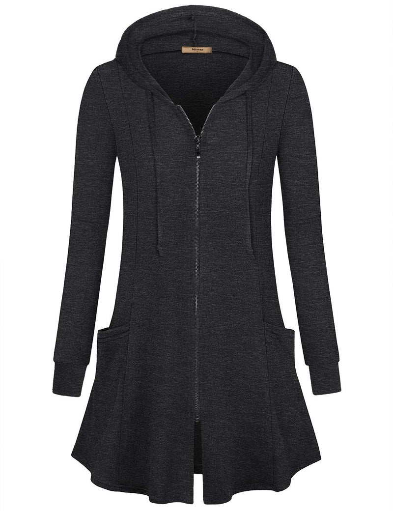 Miusey Long Cardigan for Womens, Ladies Open Front Long Sleeve Lightweight Petite Tunic Sweatshirts Pocket Loose Fit Hoodied Winter Outerwear Dark Gray M - Image 2