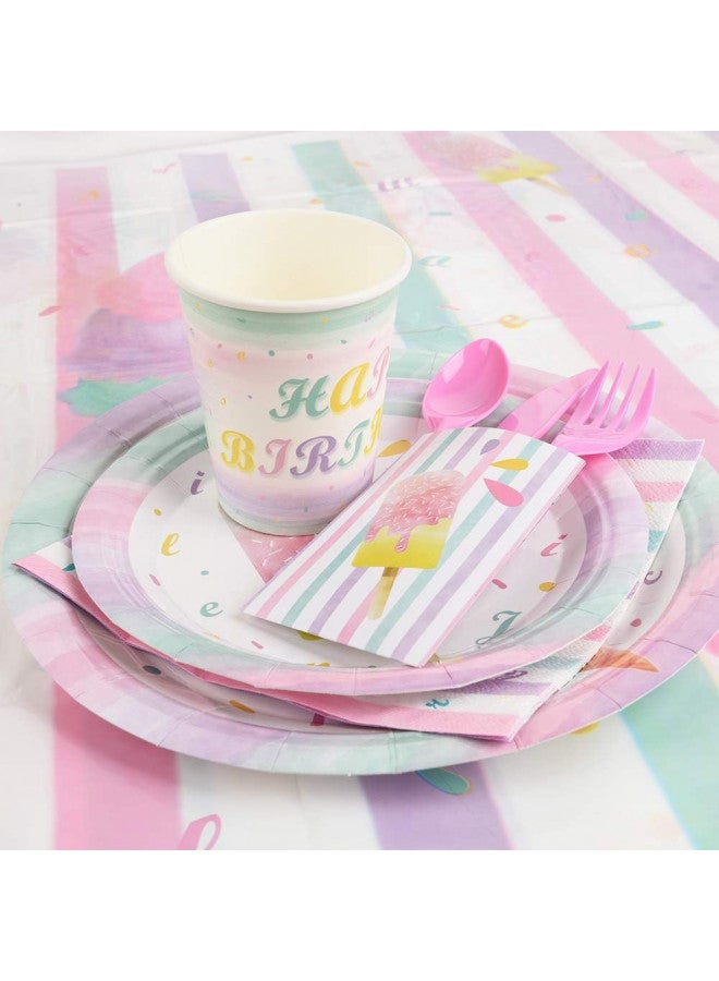Wernnsai مجموعة لوازم حفلة الآيس كريم - أدوات مائدة حفلة الآيس كريم للأطفال البنات لعيد الميلاد وحفلة استقبال المولود، غطاء طاولة قابل للتصرف، أطباق، أكواب ورقية، مناديل، أدوات مائدة، حقيبة أدوات، تخدم 16 ضيفًا، 130 قطعة - Image 5