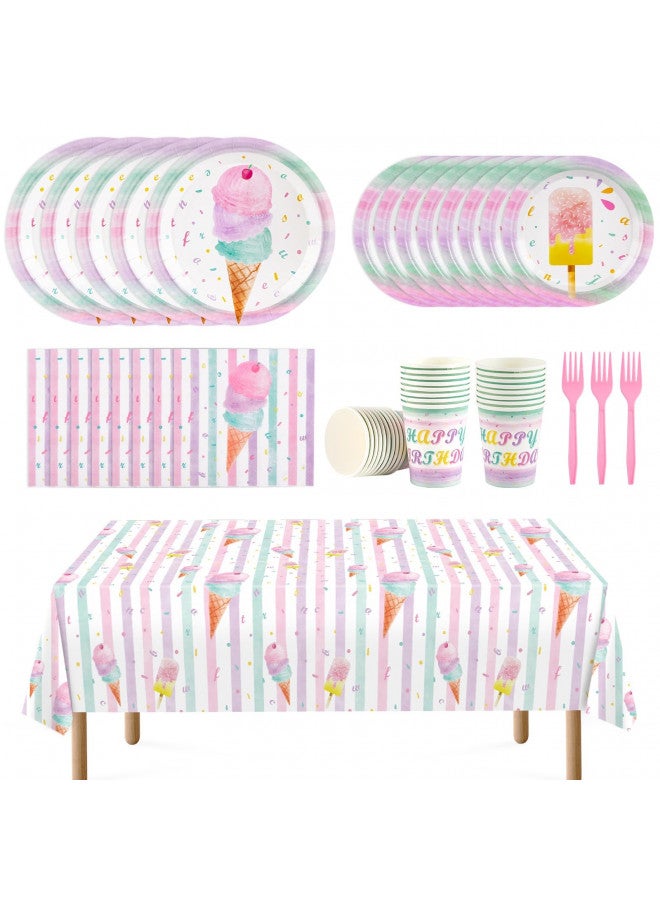 Wernnsai مجموعة لوازم حفلة الآيس كريم - أدوات مائدة حفلة الآيس كريم للأطفال البنات لعيد الميلاد وحفلة استقبال المولود، غطاء طاولة قابل للتصرف، أطباق، أكواب ورقية، مناديل، أدوات مائدة، حقيبة أدوات، تخدم 16 ضيفًا، 130 قطعة - Image 1