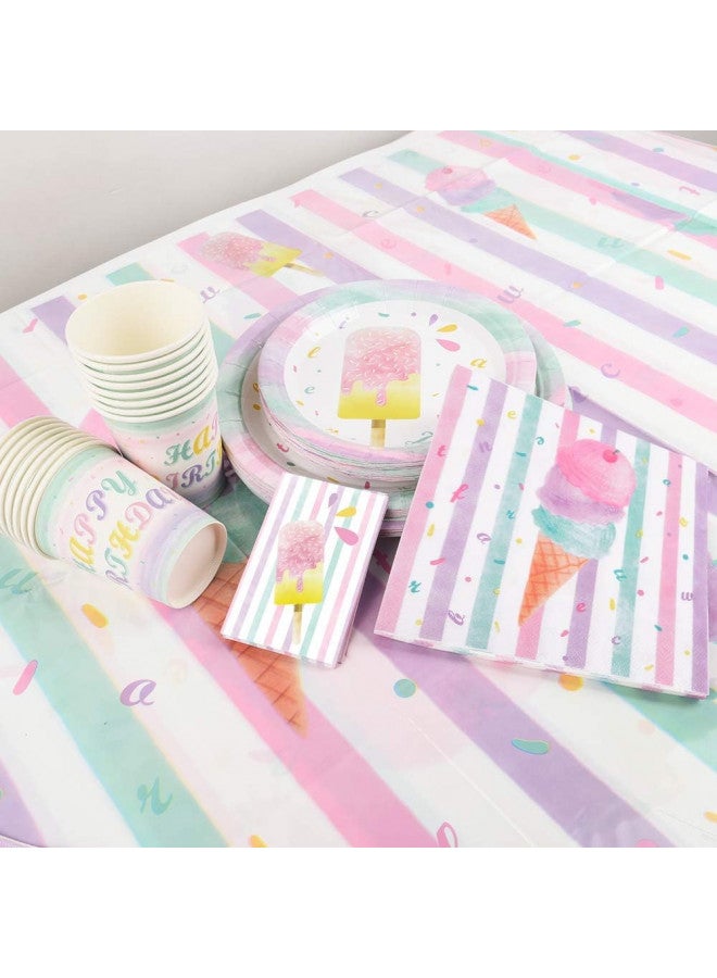 Wernnsai مجموعة لوازم حفلة الآيس كريم - أدوات مائدة حفلة الآيس كريم للأطفال البنات لعيد الميلاد وحفلة استقبال المولود، غطاء طاولة قابل للتصرف، أطباق، أكواب ورقية، مناديل، أدوات مائدة، حقيبة أدوات، تخدم 16 ضيفًا، 130 قطعة - Image 3