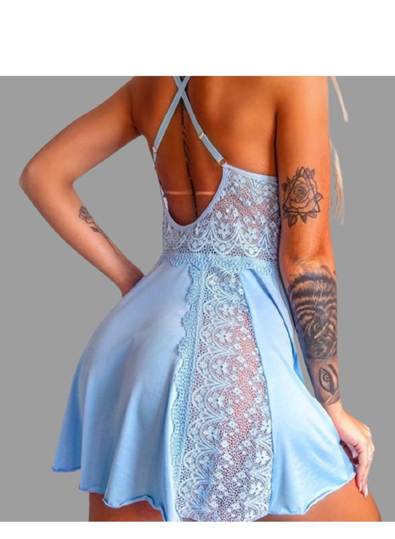 فستان نسائي قصير بدون أكمام بياقة مفتوحة ستان - Image 3