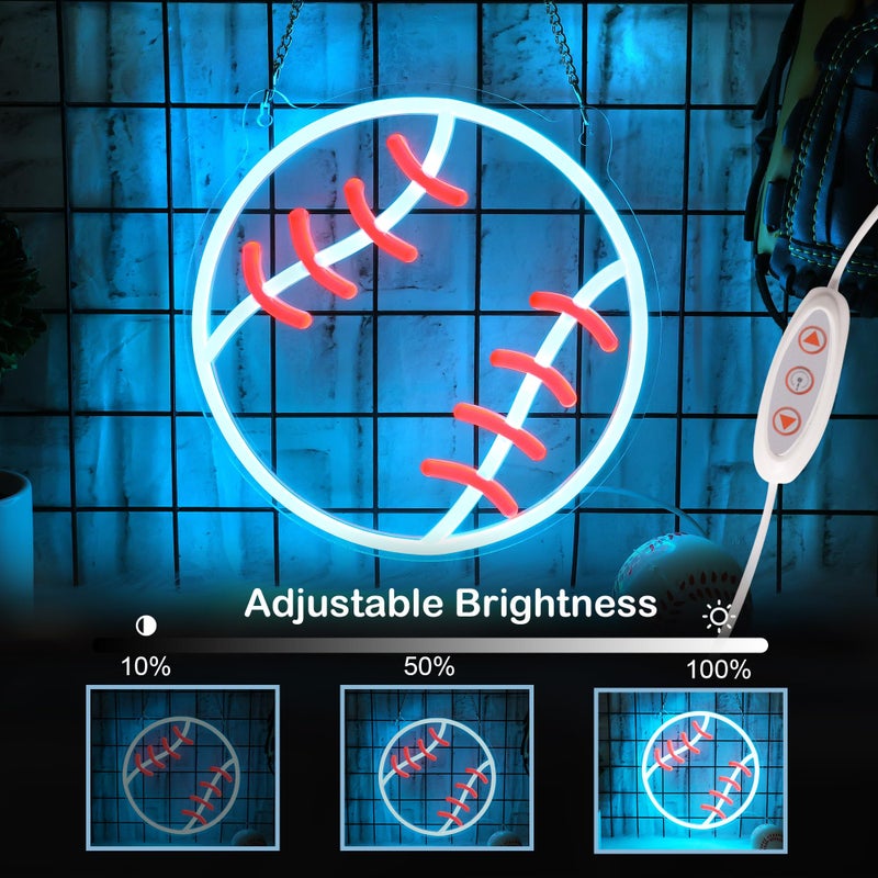 CoolGift Mart Easter Basket Stuffers Baseball Neon Sign - Dimmable Sport Wall Decor with USB Power, Unique Gifts for Men & Boys 8-12, LED Bedroom Lights for Man Cave College Dorm Baseball Fan Accessories - Image 3