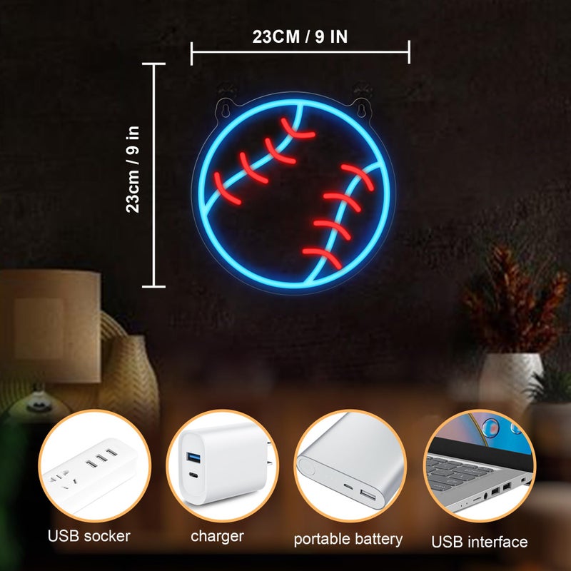 CoolGift Mart Easter Basket Stuffers Baseball Neon Sign - Dimmable Sport Wall Decor with USB Power, Unique Gifts for Men & Boys 8-12, LED Bedroom Lights for Man Cave College Dorm Baseball Fan Accessories - Image 5