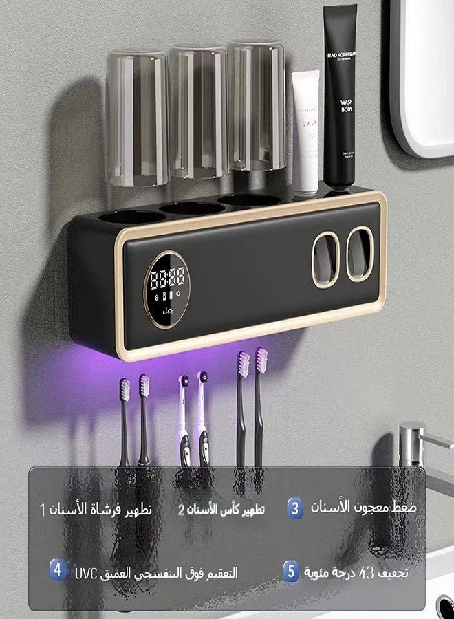 معقم فرشاة الأسنان بالأشعة فوق البنفسجية مع تجفيف وتعقيم ذكي، تركيب بدون حفر، حامل فرشاة أسنان ذكي  - Image 3