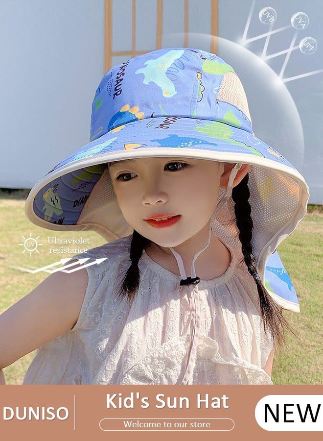 DUNISO Kids Sun Hat UPF 50+ Sun Protection Cap, Wide Brim Beach Hats with Mesh and Adjustable Chin Strap Cartoon Sun Hat for Boys Girls - Image 1