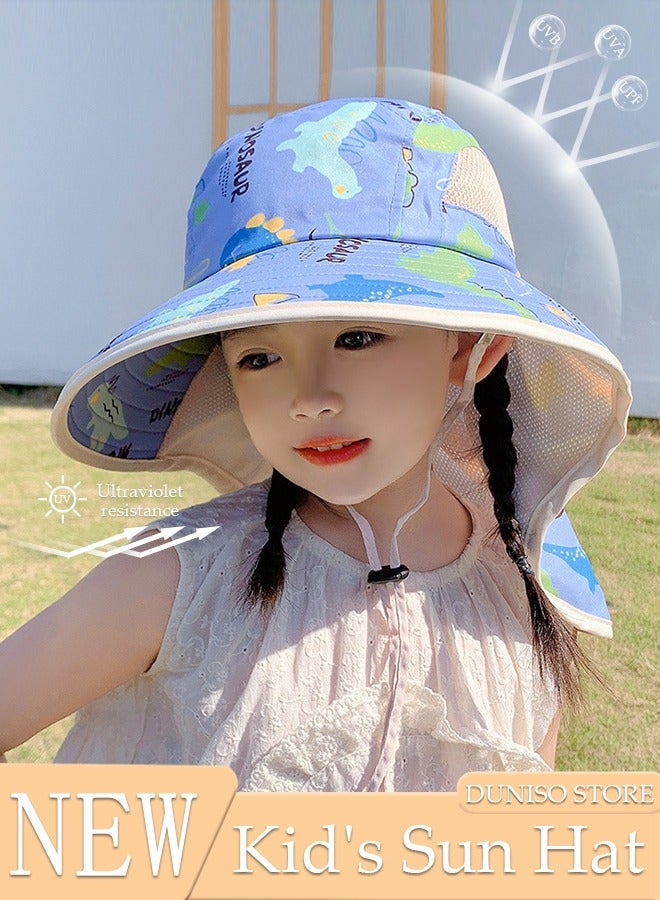 DUNISO Kids Sun Hat UPF 50+ Sun Protection Cap, Wide Brim Beach Hats with Mesh and Adjustable Chin Strap Cartoon Sun Hat for Boys Girls - Image 1