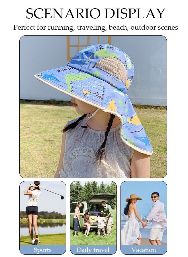 DUNISO Kids Sun Hat UPF 50+ Sun Protection Cap, Wide Brim Beach Hats with Mesh and Adjustable Chin Strap Cartoon Sun Hat for Boys Girls - Image 2
